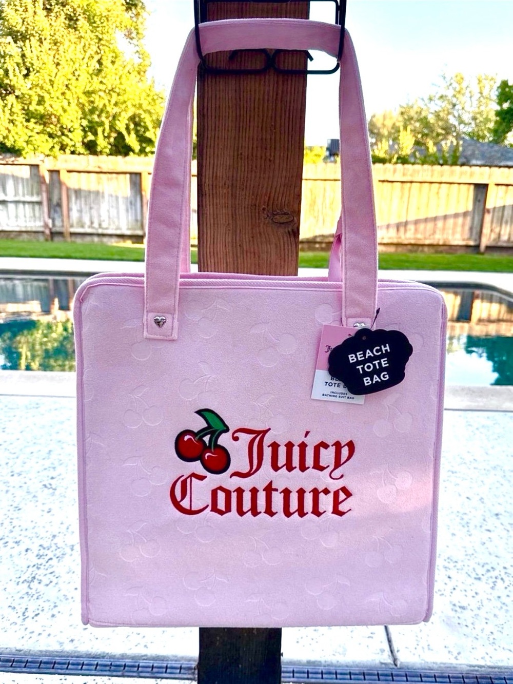 Juicy Couture Pink Cherry Beach Tote with Bathing Suit Bag